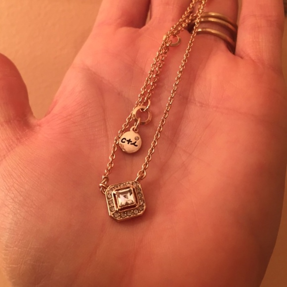 C+I Rose Gold Crystal Square Pendant Necklace